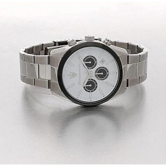Maserati watch mens Attrazione quartz luminous dial hands 5ATM waterproof 43 mm white silver business R official genuine product 2-year warranty