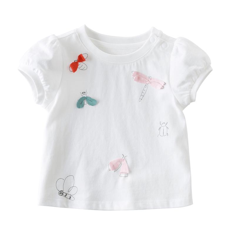 DAVE&BELLA Girls' Cartoon Short Sleeve Cotton T-Shirt