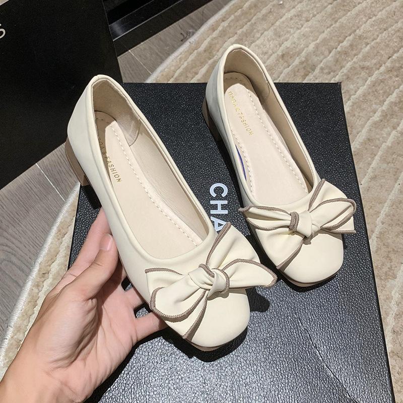 Bow Low-heeled Single Shoes Women's 2025 New Shallow Spring and Autumn Soft-soled Shoes Women's Shoes New