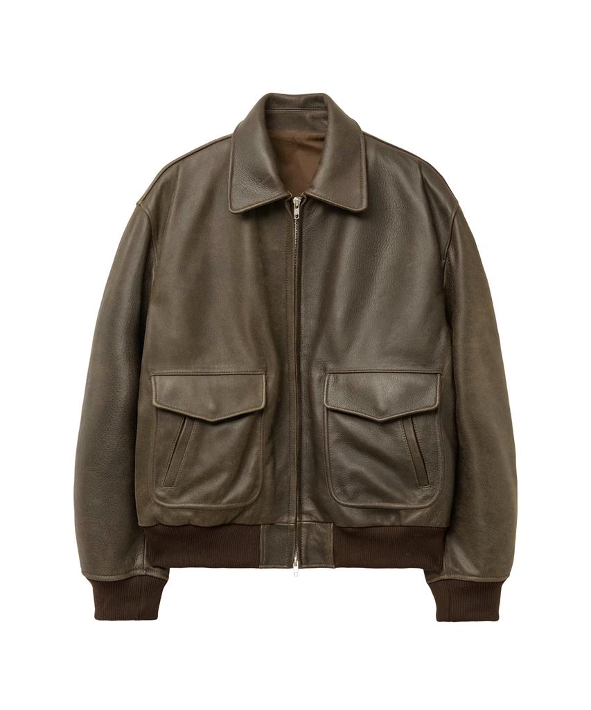 Sperone [Real Leather] Cowhide A-2 Classic Double Pocket Blouson (Brown)