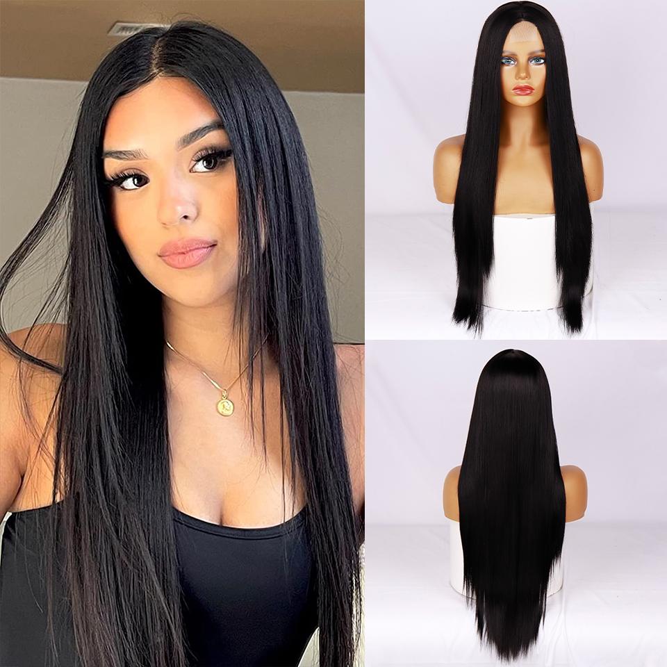 MERISIHAIR Женский модный длинный прямой парик красного вина с омбре без челки, кружевной передний парик, прямой парик из синтетического волокна для женщин