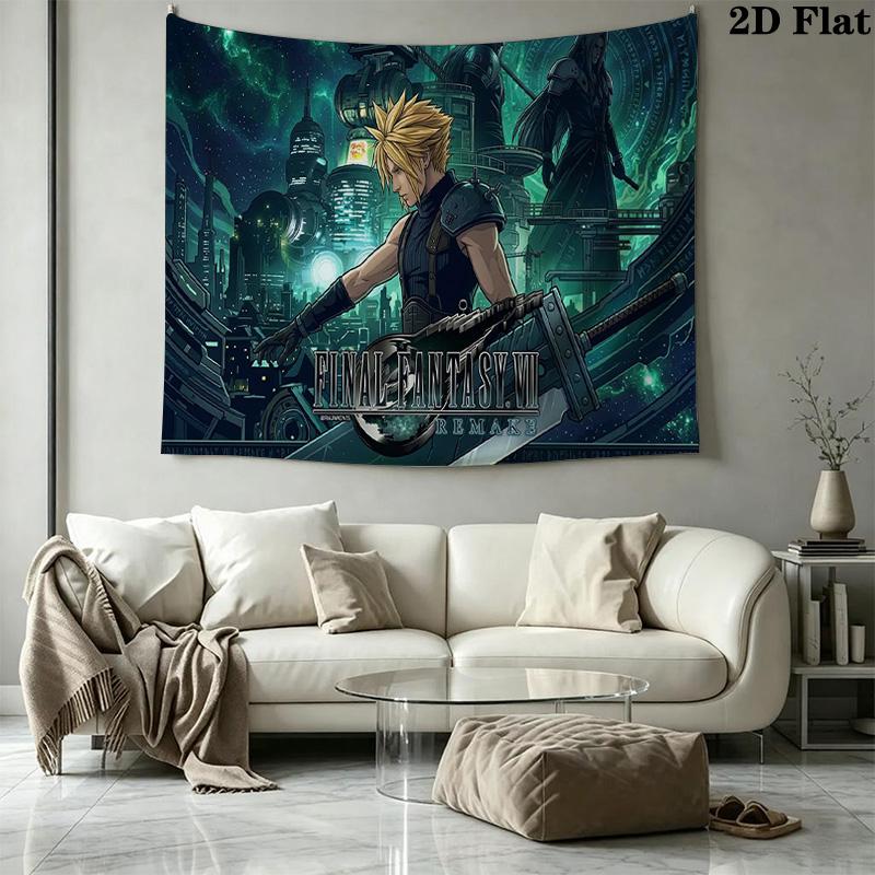 ffvii Game Wall Tapestry Aesthetic Wall Hanging Printed Fabric Blanket Decorative Tapestries for Bedroom Living Room Home Decor