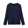 Gunze HOTMAGIC MH8446 Long Sleeve Cotton Warm Inner Rib Lanvin Navy Women's T-Shirt, Blend, Moisture-Wicking, Heat-Generating, Material,