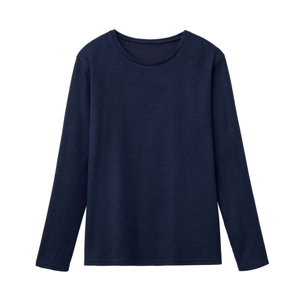 Gunze HOTMAGIC MH8446 Long Sleeve Cotton Warm Inner Rib Lanvin Navy Women's T-Shirt, Blend, Moisture-Wicking, Heat-Generating, Material,