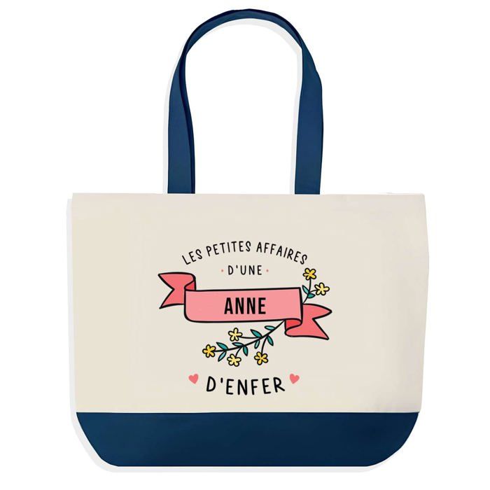 Tote bag - PLANETEE - Anne Les Affaires d'Enfer - fond bleu design graphique - coton 40x45 cm - grand format