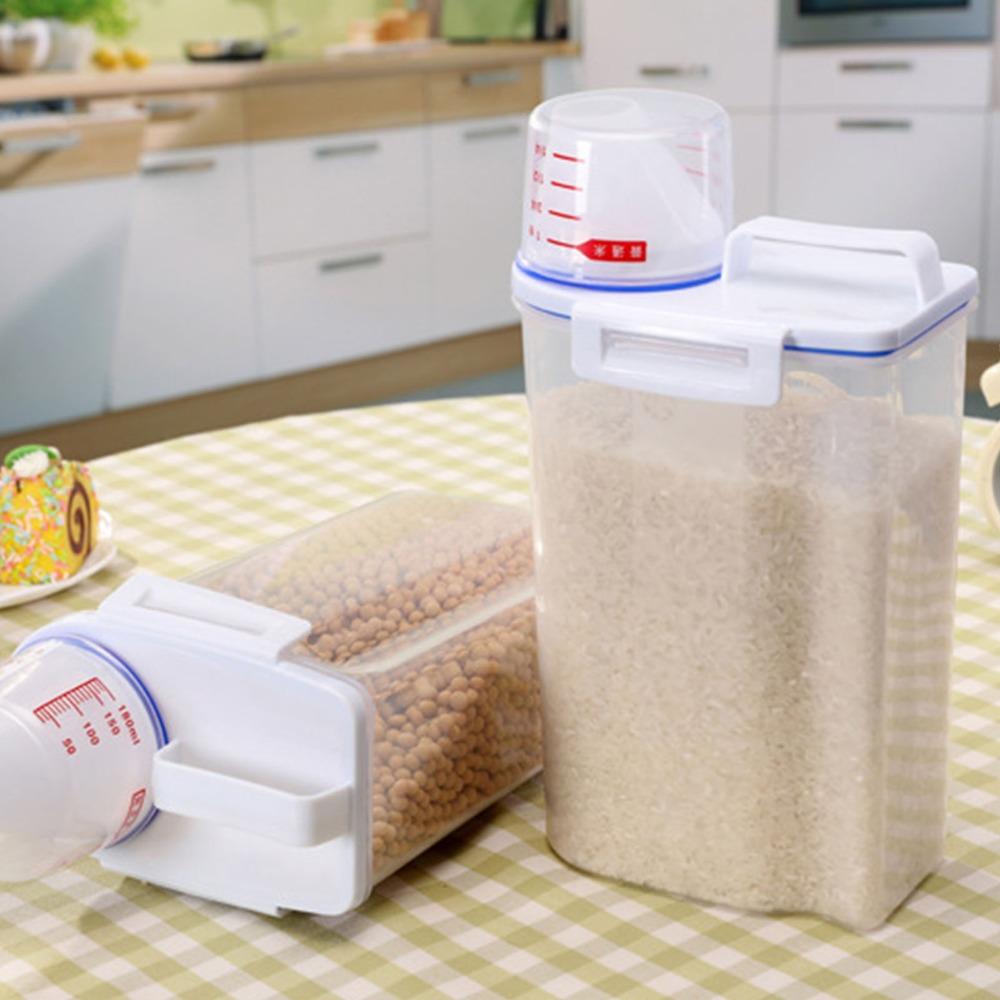 2PCS With Measuring Cup Rice Dispenser pp Food Storage Barrel Home Dry Food Storage