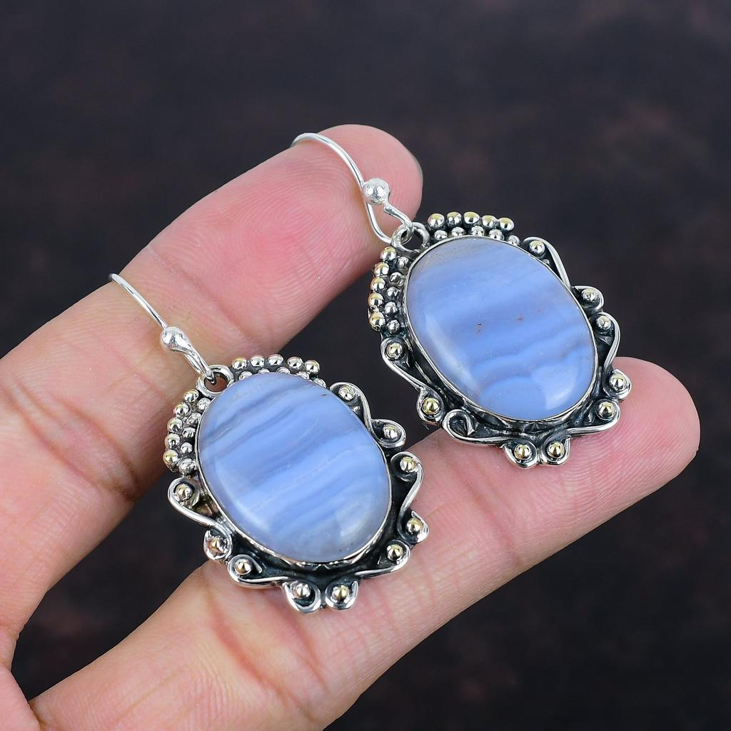 Blue Lace Agate Earrings Natural Gemstone Earring 925 Sterling Silver Earrings Handmade Jewelry Dangle Earring Wedding Gifts Amazing Earring