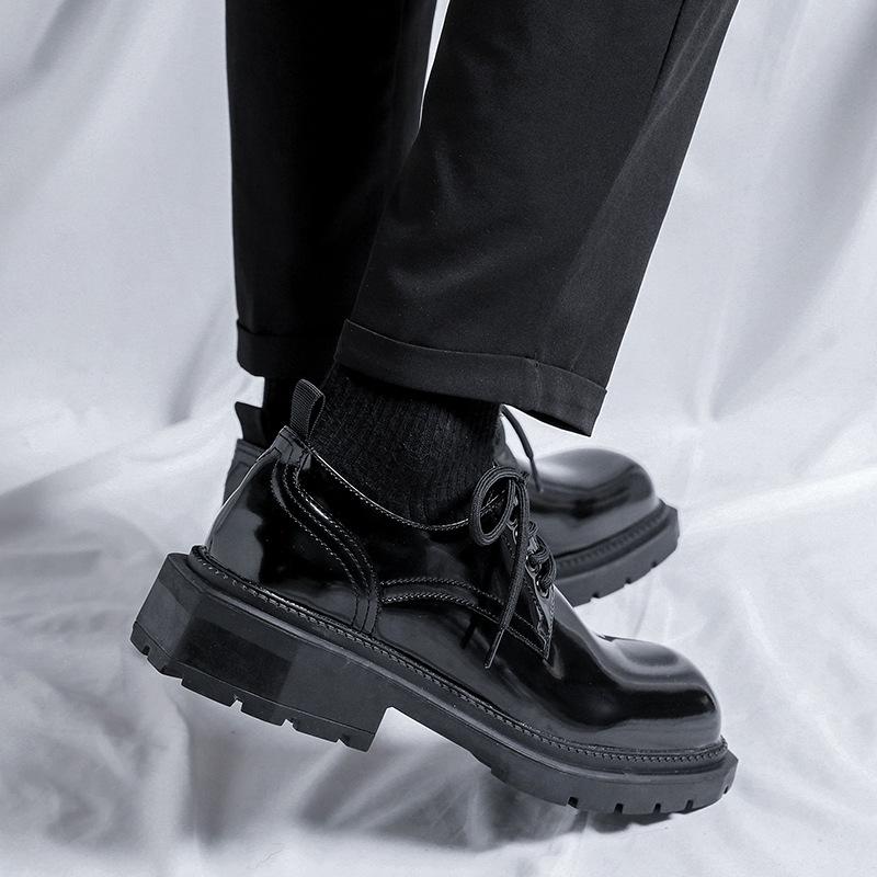 Модные мужские зеленые туфли на высокой платформе с глянцевой кожей, мужские, Япония Харадзюку, корейский стритвир, новые деловые свадебные кожаные туфли