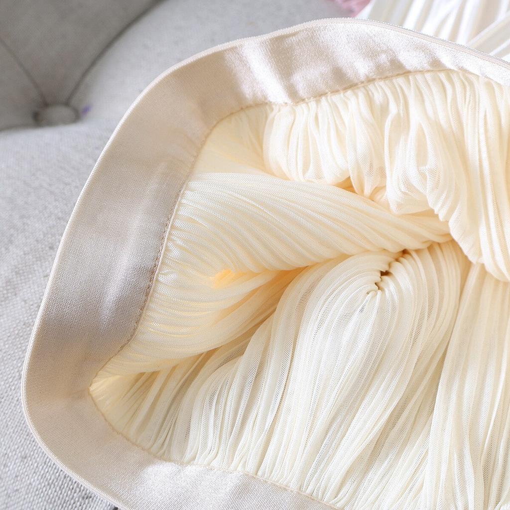 Qooth Женская плиссированная юбка-миди с эластичной резинкой на талии и градиентом, элегантная двусторонняя практичная юбка трапециевидной формы на лето и весну QT2102