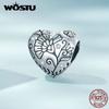 Authentic 925 Sterling Silver Pattern Heart-shaped Charm Beads Fit for Women Bracelet & Bangle Fine Jewelry