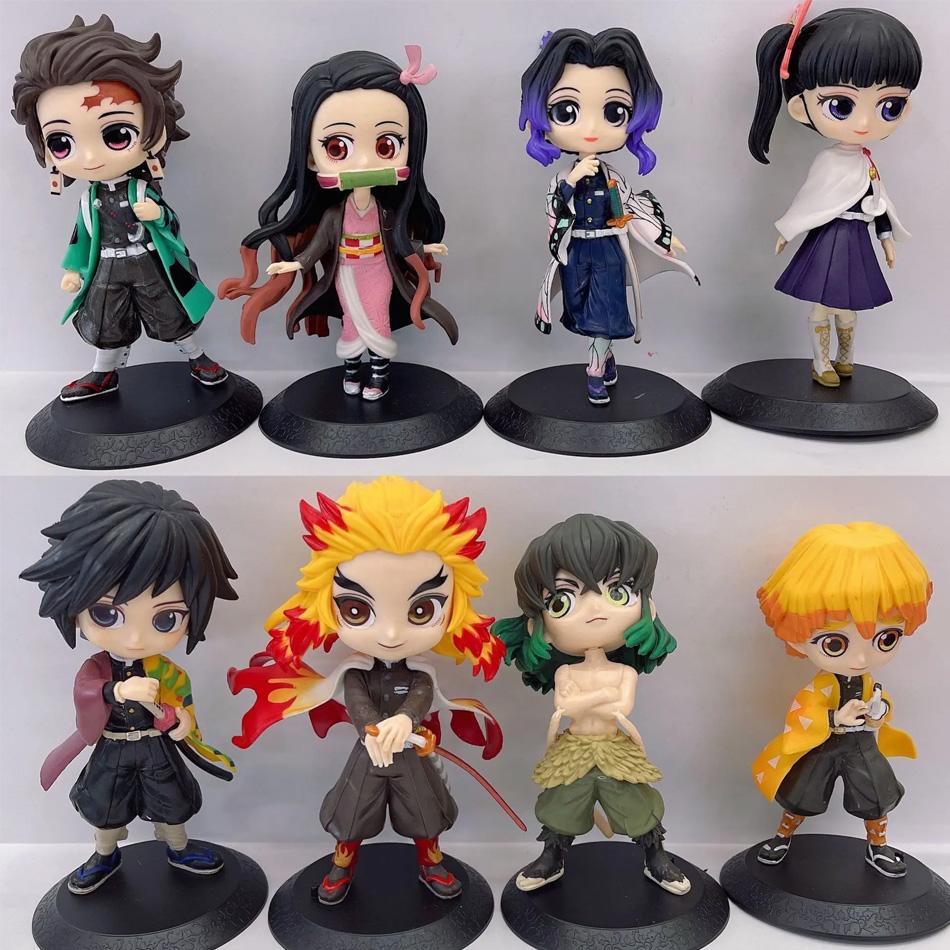 Demon Slayer 8Pcs/Set Q Version Figures Tanjiro Nezuko Rengoku Mitsuri PVC Collectible Model Toy Gift for Anime Fans