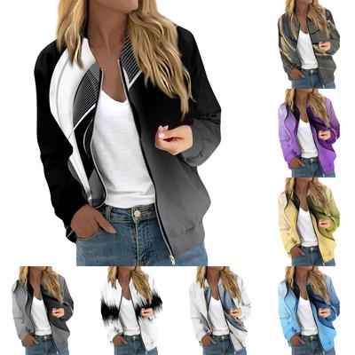 Женская модная повседневная куртка на молнии с длинным рукавом с принтом и круглым вырезом
