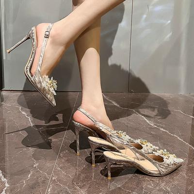 Мода 2025 Новые Сексуальные Туфли Подружки Невесты, Свадебные Туфли, Сандалии с Блестящими Кристаллами на Носке, Женские Туфли-Лодочки на Высоком Каблуке-Шпильке с Острым Носком