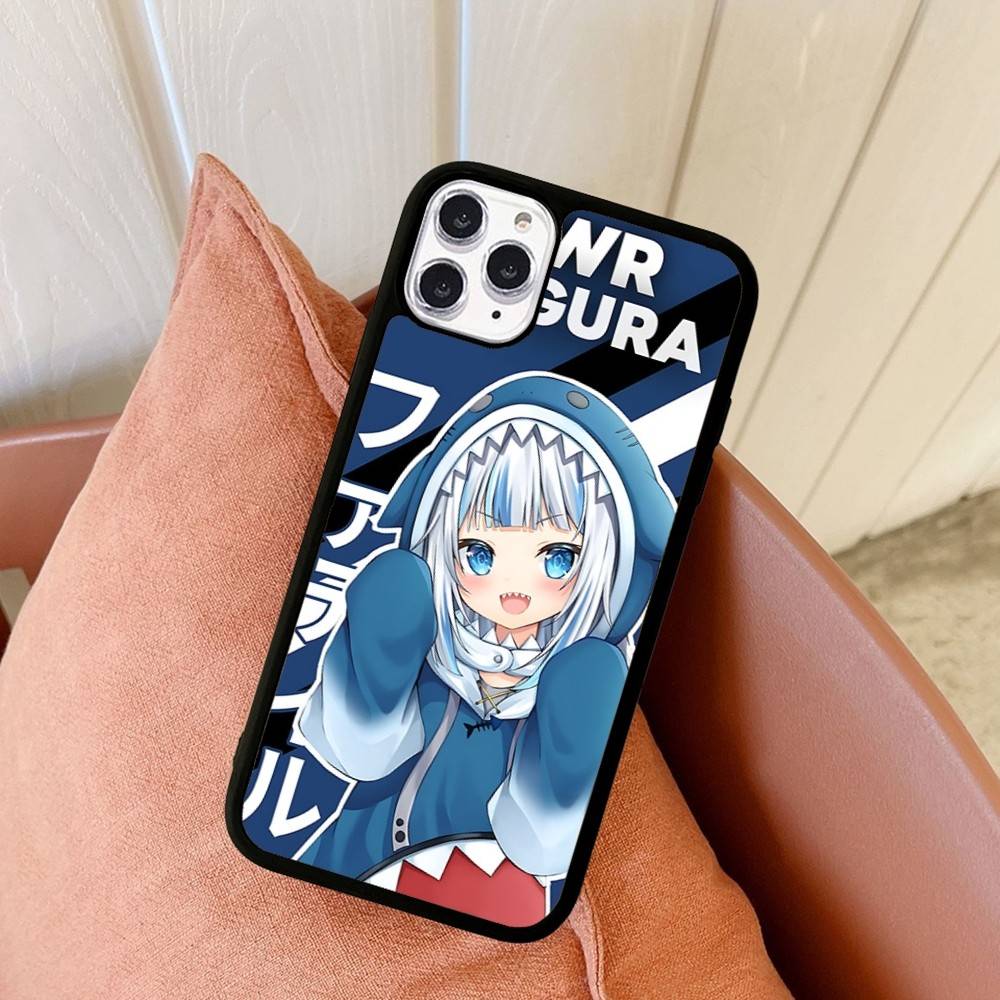 Cute G-Gawr Gura Virtual Phone Case For IPhone 17 16 Pro Max 11 12 13 14 15 Hard PC+TPU Bracket Back Cover