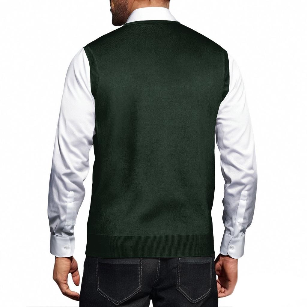 Мужской жилет без рукавов с клетчатым принтом и V-образным вырезом, вязаный джемпер