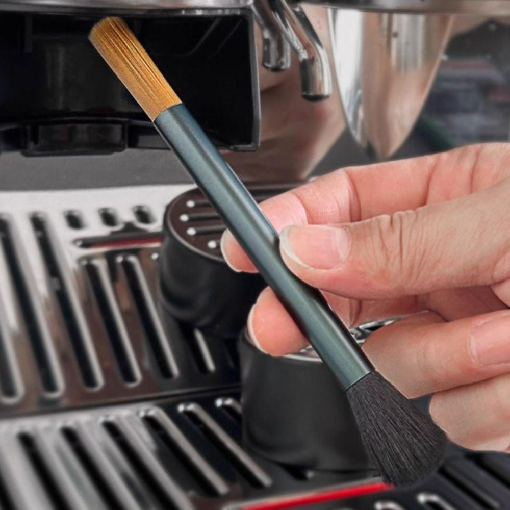Double Head Coffee Grinder Cleaning Brush Soft &Hard Bristle Durable Coffee Powder Cleaning Brush Aluminum Handle