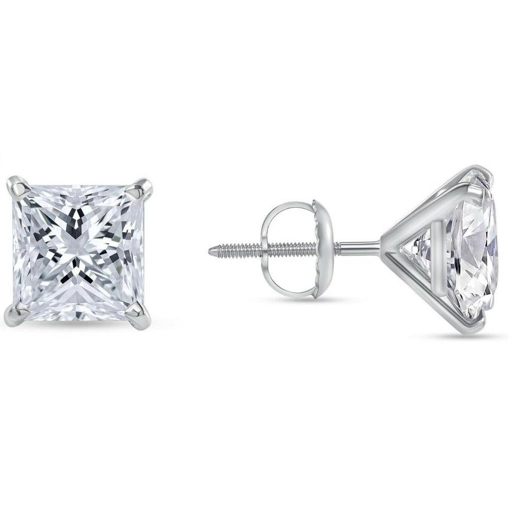 Jewels Prim 2,50 карата серьги-пусеты с принцессой из настоящего 14-каратного белого золота, закручивающаяся застежка «мартини»