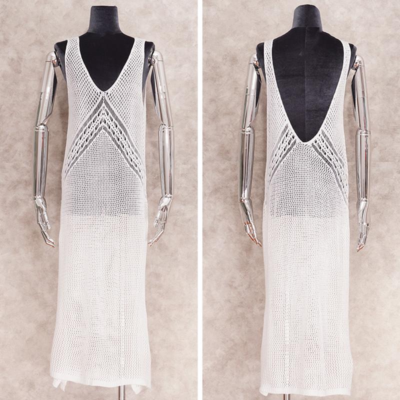 EDOLYNSA Cover-ups Sexy Strap Open Back Knitted Summer Beach Mesh Dress Crochet Tunic Women Beachwear Swimsuit Cover Up Sarongs Q902