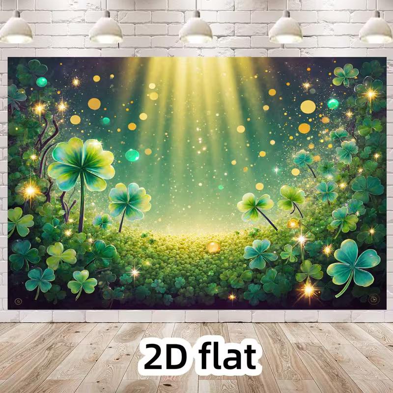 2D Magical Clover Forest Backdrop Sparkling Green St. Patrick's Party Background