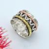 Meditation Three Tone Spinner Band Ring 925 Sterling Silver Handmade Jewelry Statement Ring
