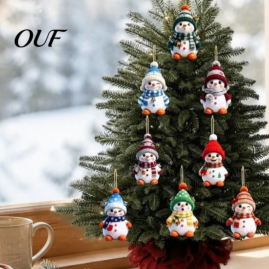 Bulk Christmas Ornaments 16PCS Wooden Snowman Pendants, Colorful 2D Flat Hanging Ornaments, Cute Decor Knitted Hats And Scarves Figures for