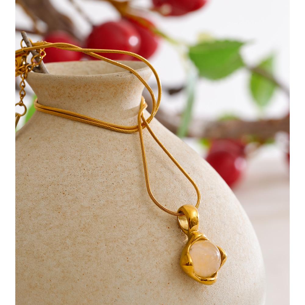 Eetit Stainless Steel Natural White Quartz Stone Pendant Necklace for Women Rust Proof Metal High Quality Trendy Jewelry