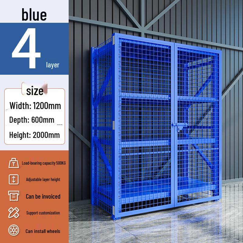 Multi-layer Grid Warehouse Shelving with Lockable Doors and Wheels