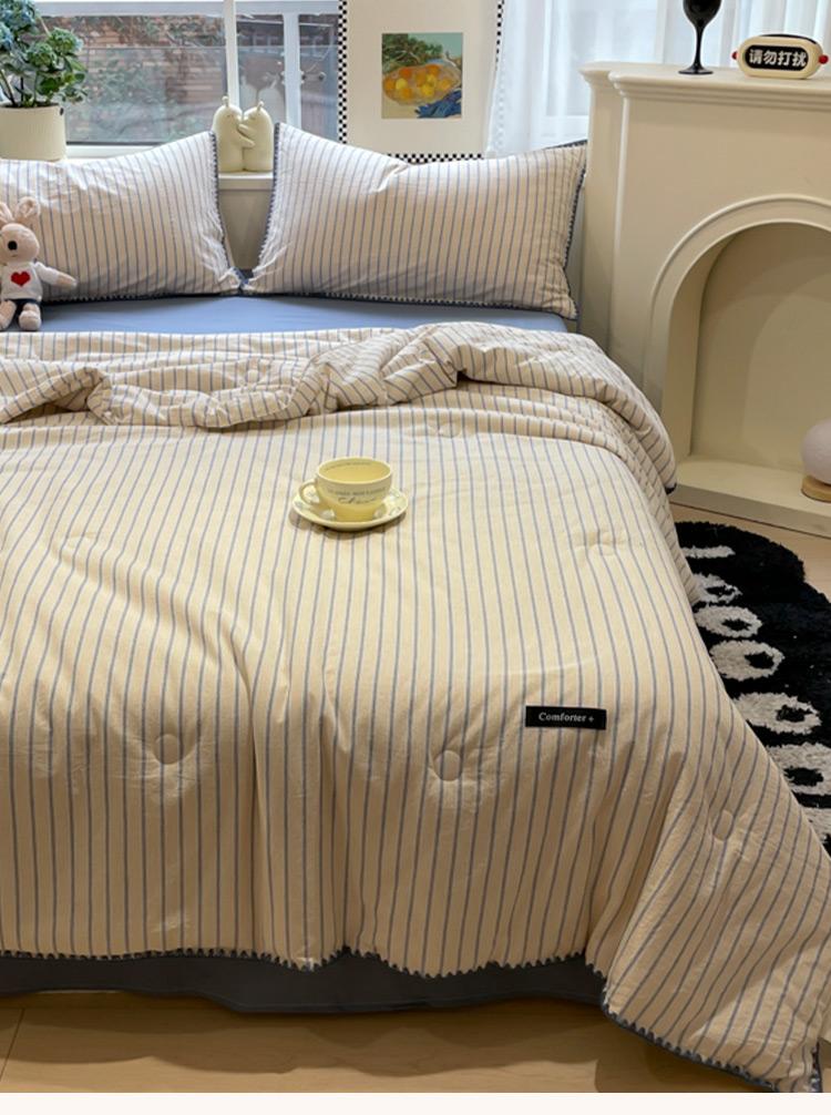 Cotton color woven striped shell edge soybean washable machine washable air conditioning summer cool quilt (multiple colors to choose from)