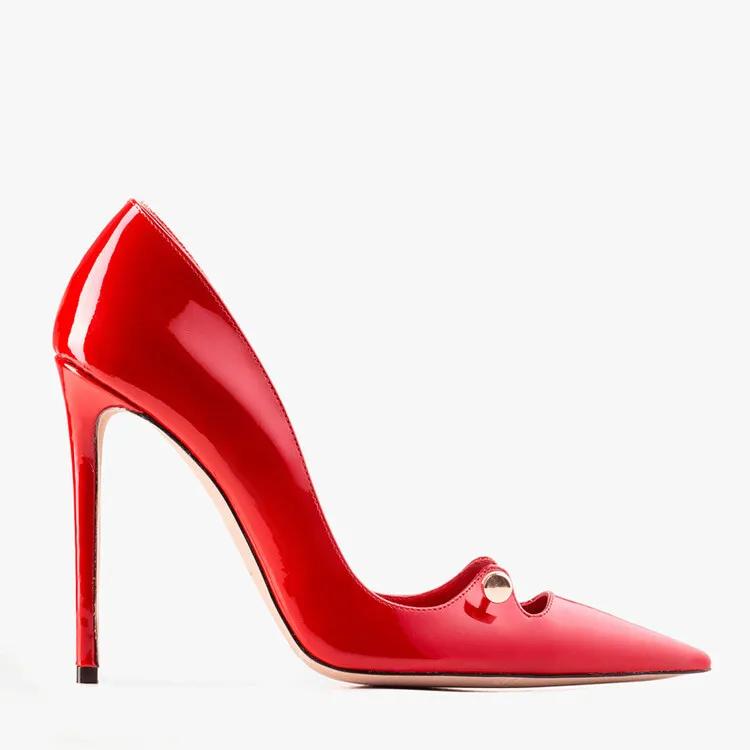 Fashion Roman Red Black Rivet Thin High Heels Shose 2024 New Women's Spring Summer Sexy Pointy Metal Buckle Show High Heels Size 34-44