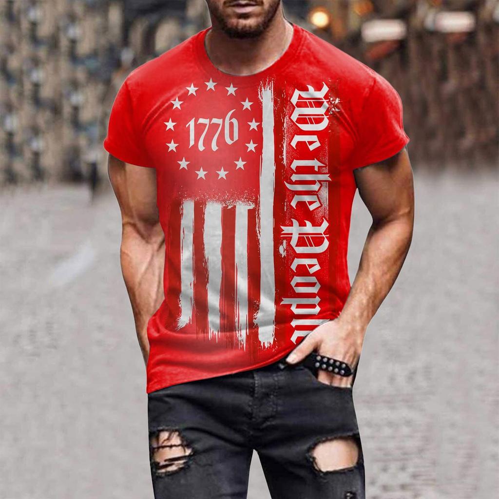 Mens Independence Day T-Shirts, Men's USA Flag Graphic T-Shirts Short Sleeve American Patriotic Vintage T Shirt