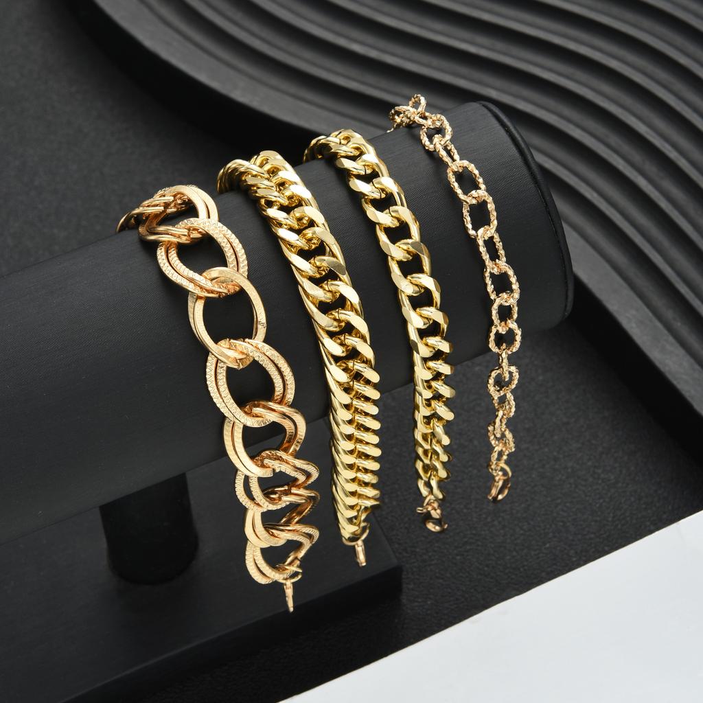 iF ME Набор из 4 модных преувеличенных металлических браслетов-цепочек, ювелирные изделия для женщин, трендовый блестящий повседневный аксессуар для вечеринок, декоративная идея для подарка
