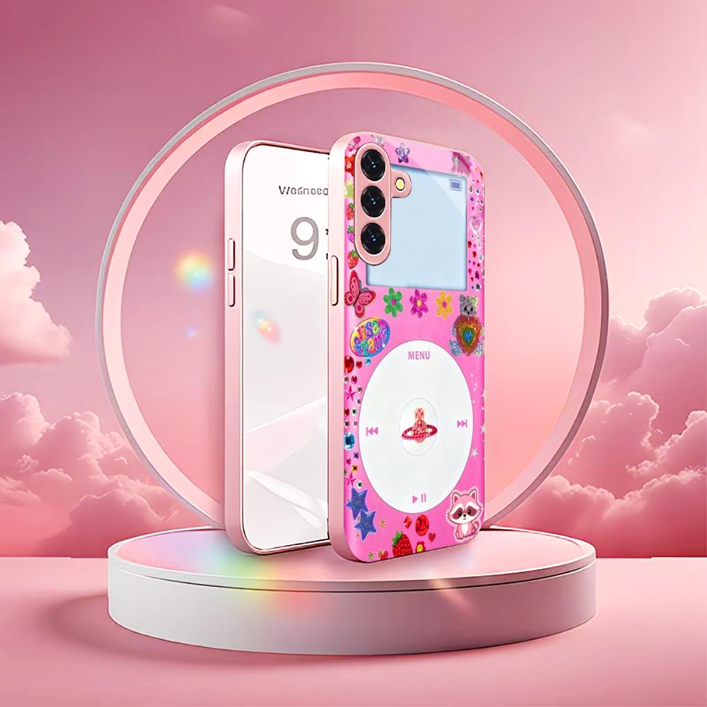 Pink phone sticker Madam pink Glass PhoneCase for Samsung Galaxy S26 S25 S24 S23 S22 S21 FE Ultra Plus Dropresistant Female