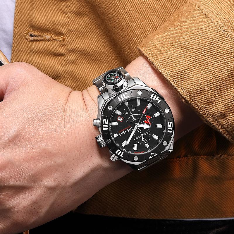 Новые водонепроницаемые мужские многофункциональные часы с хронографом и компасом для занятий спортом на открытом воздухе