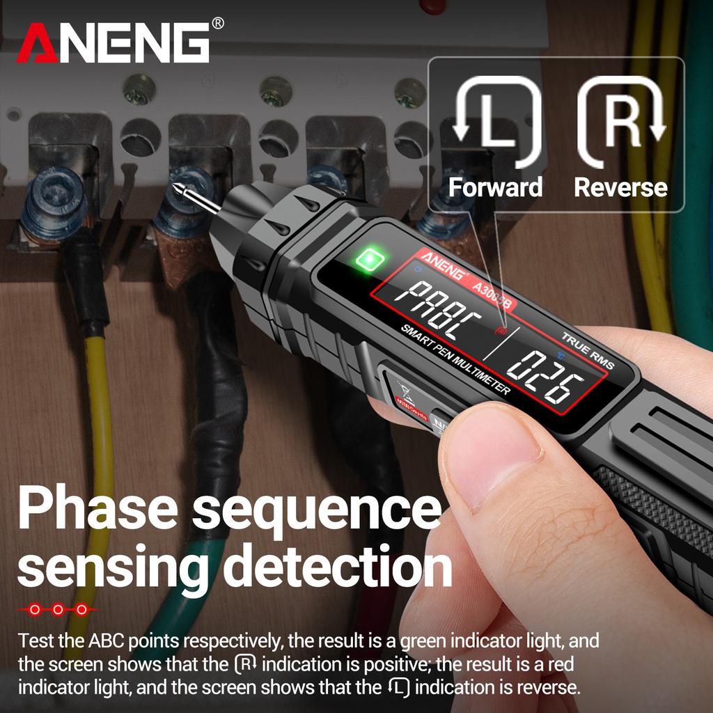 ANENG A3005AB Цифровой интеллектуальный профессиональный мультиметр Сенсор Ручка Тестер последовательности фаз переменного тока