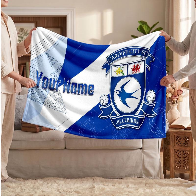 Cardiff City Personalized Fleece Blanket With Football Logo, Custom Name Text Soft Warm Home Throw Blanket