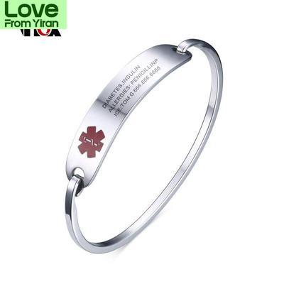 Бесплатная гравировка медицинских браслетов и браслетов, идентификационные украшения для женщин, нержавеющая сталь, металл, не вызывающий аллергии