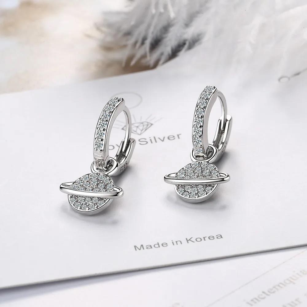 New Ins Micro Paved Circle Star Saturn Earrings Exquisite Planet Zircon Moon Hoop Earring For Women Girls Fashion Jewelry Gift