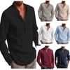 Men's Long Sleeve V-Neck Casual Beach Shirt Solid Color Simple High Stretch Pullover Top