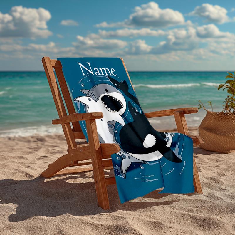 Custom Name Ultra-Soft Beach Towel with Shark Theme,Ideal for Pool - Camping, Diving - Perfect Travel Essential, Vibrant Beach Towel.