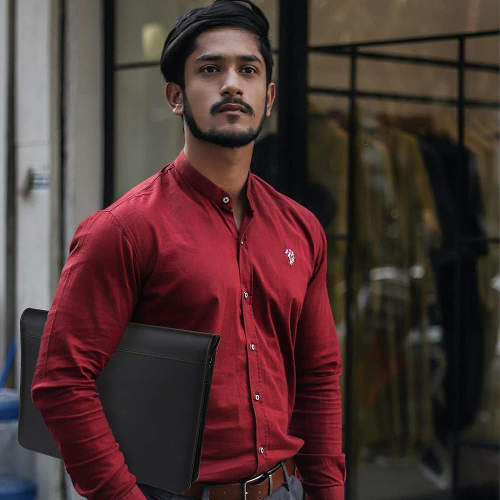 With Zipper A4 Document Binder Organizer Leather Document Holder Multi-function Storage Pockets