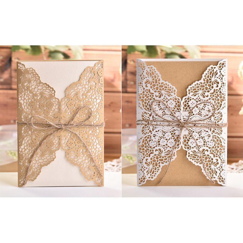 652F 50 шт. Свадебные пригласительные открытки с вырезом, Приглашения на вечеринку с вкладышами из крафт-картона коричневого цвета для свадьбы, вечеринки в честь рождения ребенка