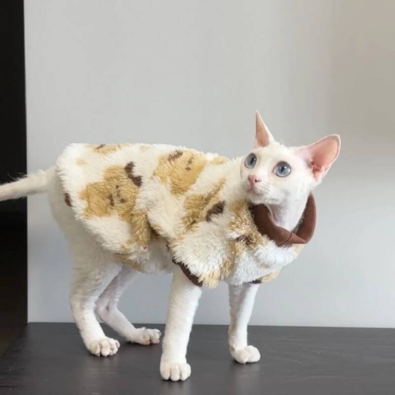 BXX Vintage Floral Print Cat Sweatshirt Soft Thick Warm Autumn Winter Clothes For Sphynx Devon Rex Hairless Kitten