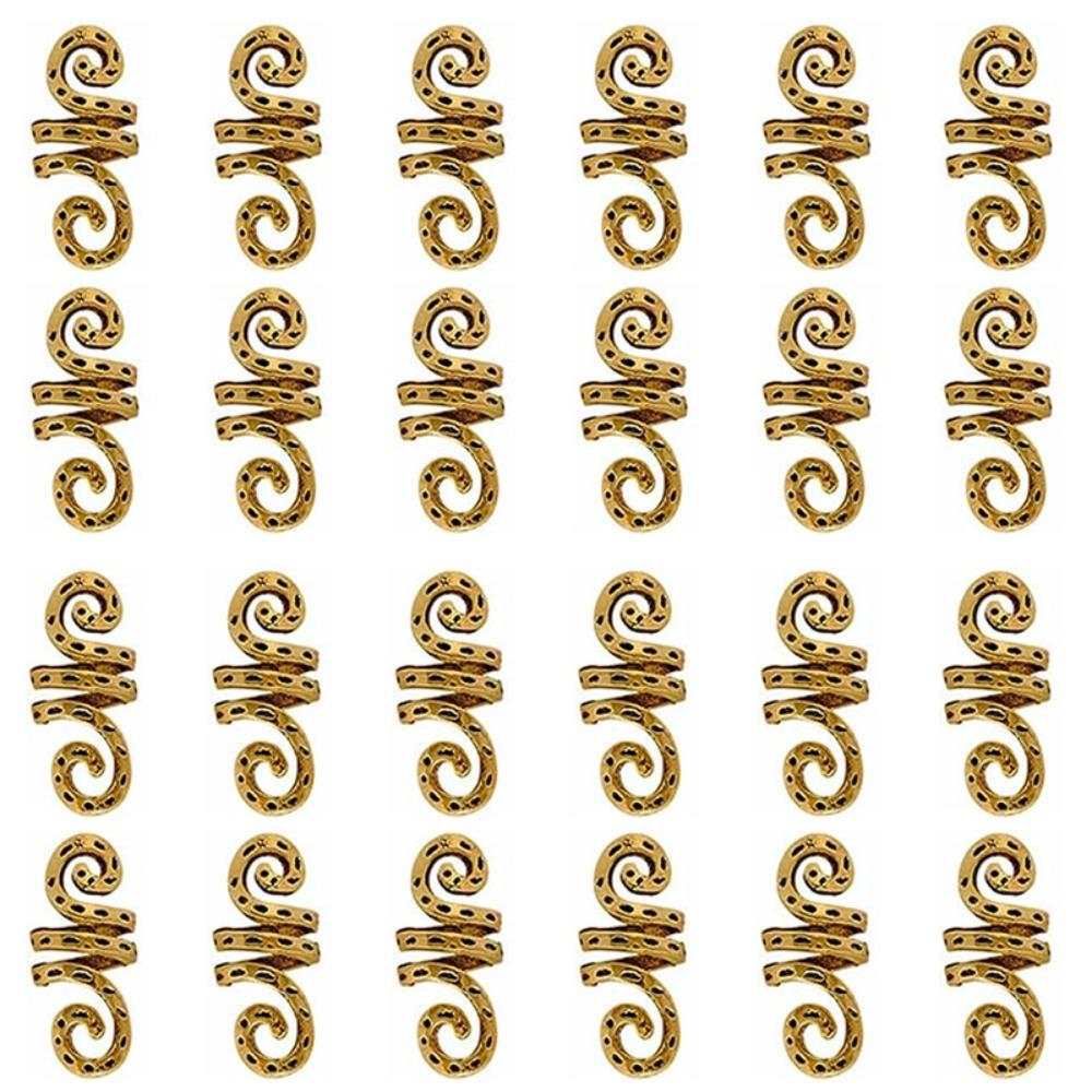 24Pcs Viking Spiral Hollow Out Hair Ring Hair Braiding Dread Locks Dreadlocks Beads Gold and Silver Headwear Hair Braid Tubes