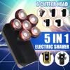 5-In-1 6 Cutter Head Multifunctional Electric Bald Head Shaver Waterproof Rechargeable Trimmer/6 Head Floating Head Cordless Groomer Gray/Golden