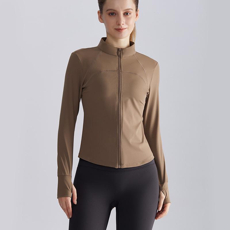 Yoga Wear Zipper Jacket Women's Slim Stand Collar Waist Fitness Running Sports Jacket