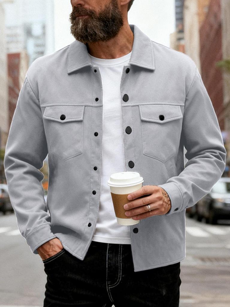 2025 Autumn/Winter Slim Fit Men's Lapel Jacket - Single-Breasted, Solid Color, Double Pocket, Casual European/American Style