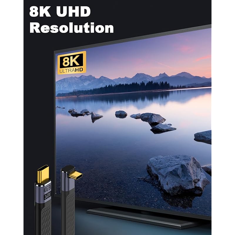 Кабель USB C от Poyiccot L mold Короткий 240 Вт, 40 Гбит/с Кабель-переходник C L-образный, 48 В/5 А, быстрая зарядка Кабель-переходник L-образный Кабели Thunderbolt 4