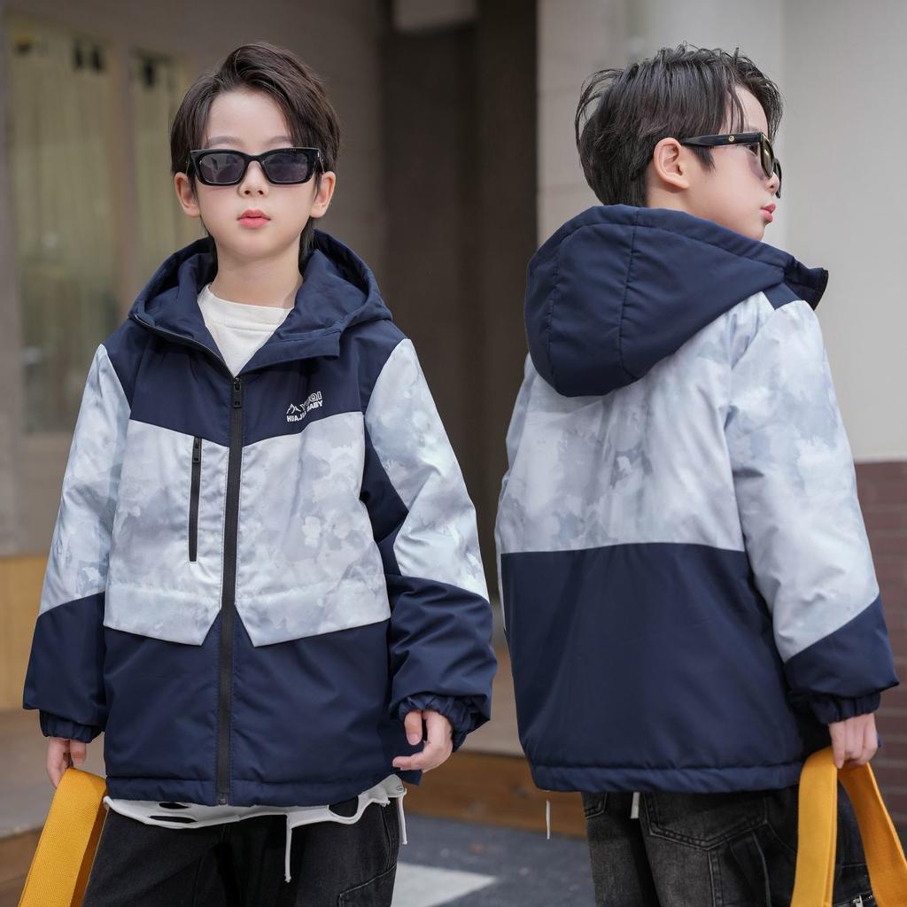 Boys' Thick, Fleece-Lined Parka: Winter Children's Hooded Cotton Coat