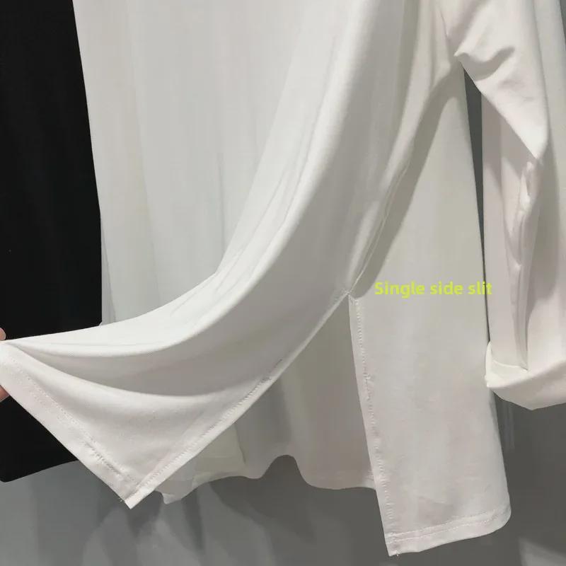 2025 Трендовая европейская женская футболка с V-образным вырезом XL и длинным рукавом, весна/осень, свободный крой, закрывающая живот, до 300 фунтов