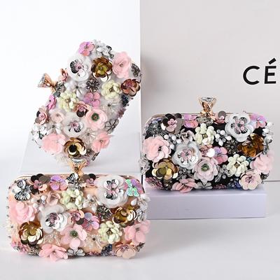 Классическая атласная вечерняя сумка с цветными цветами из пайеток - Клатч для вечеринки ручной работы с бисером для женщин